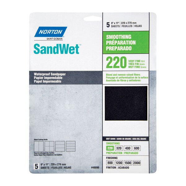 Norton Abrasives Norton SandWet 11 in. L X 9 in. W 220 Grit Aluminum Oxide Waterproof Sandpaper 5 pk 7660748090 - main
